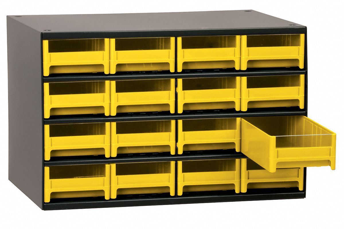 AKROMILS Steel Drawer Bin 17 inW x 11 inD x 11 inH, 16 Drawers, Black 18D797