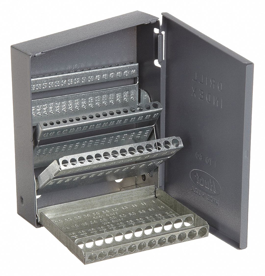 HUOT Drill Bit Case, Steel, Holds 1 to 80, Overall Width 3 1/4 in