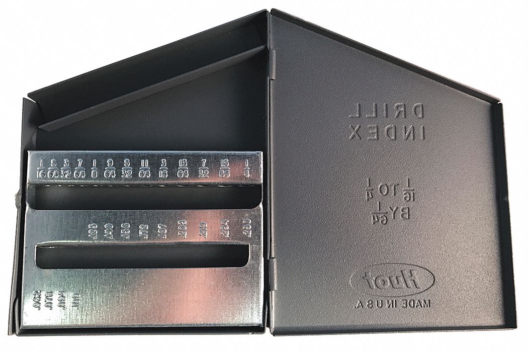 HUOT Drill Bit Case, Steel, Holds 1/16 in to 1/4 in by 64ths, Overall
