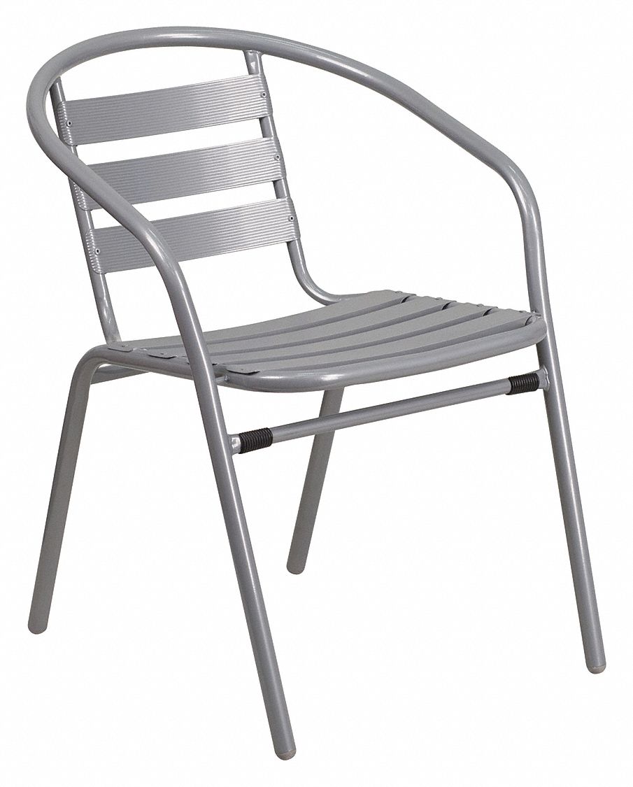 FLASH FURNITURE Aluminum Chair w/Aluminum Slats,Silver, Silver, 21 1/2