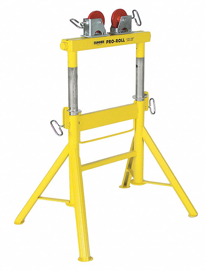 SUMNER Roller Head Pipe Stand, 1/2 to 36 in Pipe Capacity, 29 in to 43 in Overall Height, 2,500