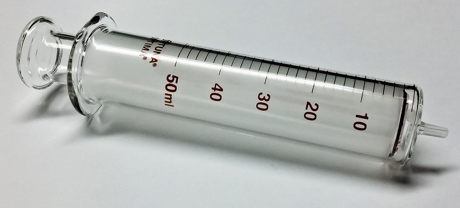 FORTUNA Reusable Glass Syringe 50 mL Capacity 19G3557.10245 Grainger