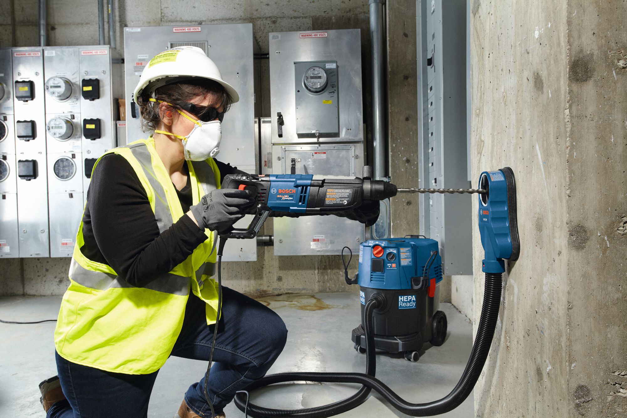 BOSCH Rotary Hammer Drill 3/8 in Drill Bit Size, 6 in Max Drilling Dp