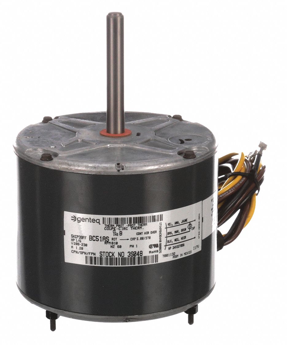 GENTEQ Motor, 1/5 HP, 810 rpm, 48, 208230V 19L5133S048 Grainger