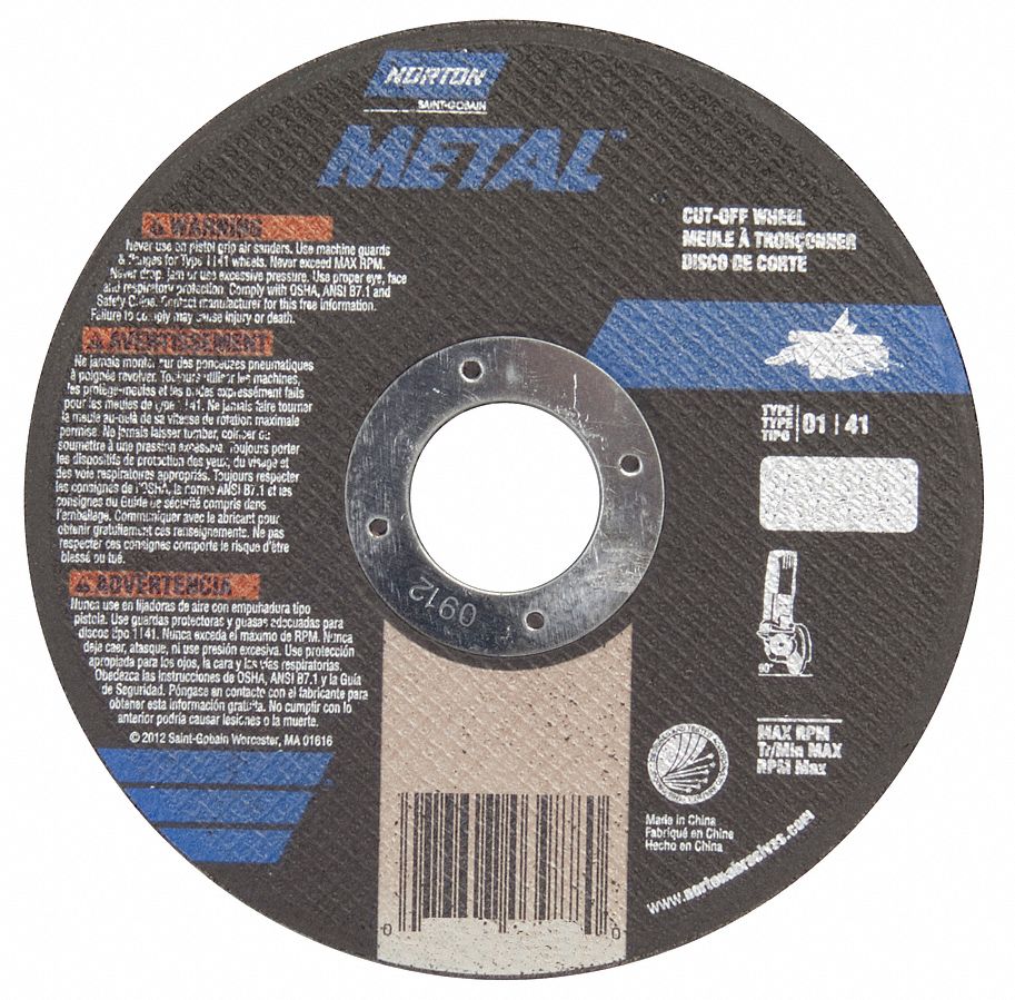 NORTON, 5 in Abrasive Wheel Dia, Aluminum Oxide, Abrasive CutOff Wheel