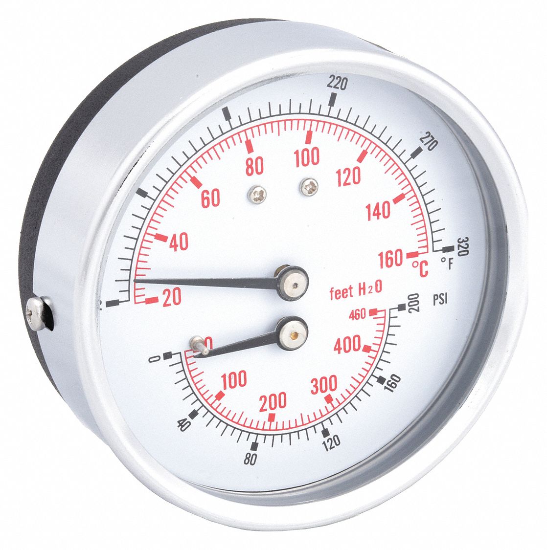 PIC GAUGES, 0 to 200 psi, 70° to 320°F, Round Boiler Gauge 19RZ44TRIHD302RG Grainger