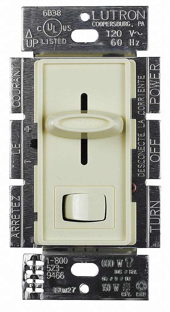 LUTRON Slide with On/Off Rocker Lighting Dimmer, 3Wire Fluorescent