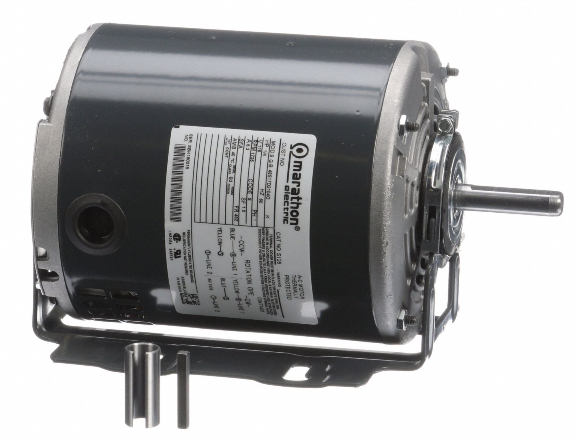 MARATHON MOTORS General Purpose Motor, 1/4 HP, SplitPhase, Nameplate