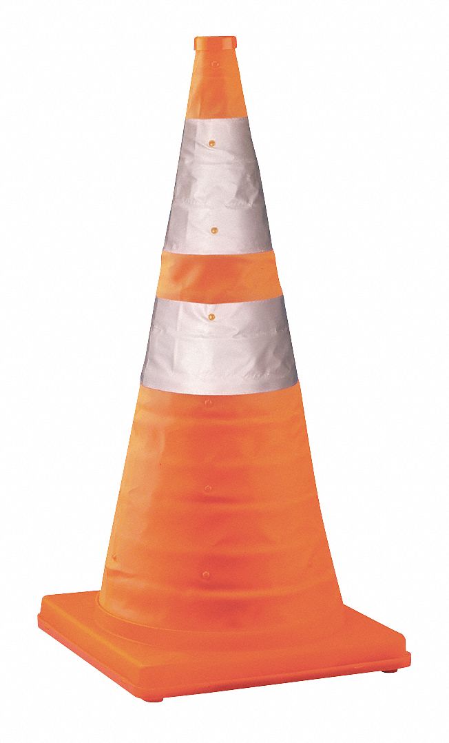 TOLCO Collapsible Traffic Cone, 28 in Cone Height, Orange, Nylon