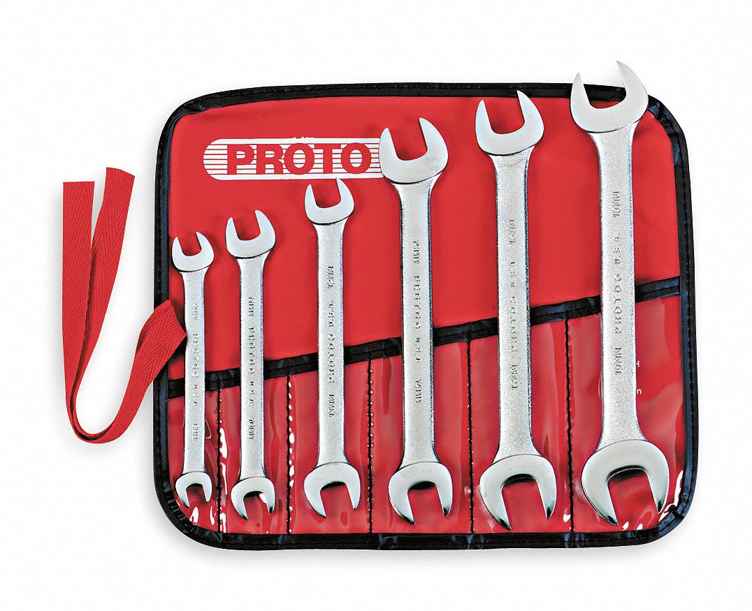 PROTO Open End Wrench Set, Alloy Steel, Satin, Number of Tools 6, 15