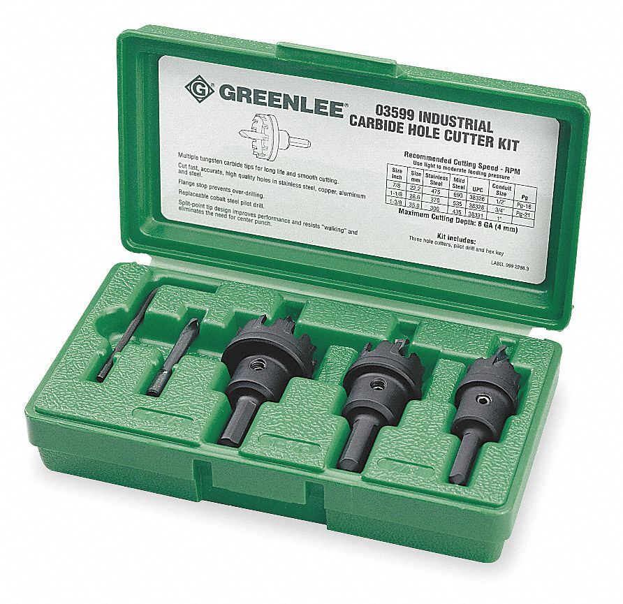 GREENLEE, 4 Pieces, 7/8 in to 1 3/8 in Saw Size Range, Hole Cutter Kit