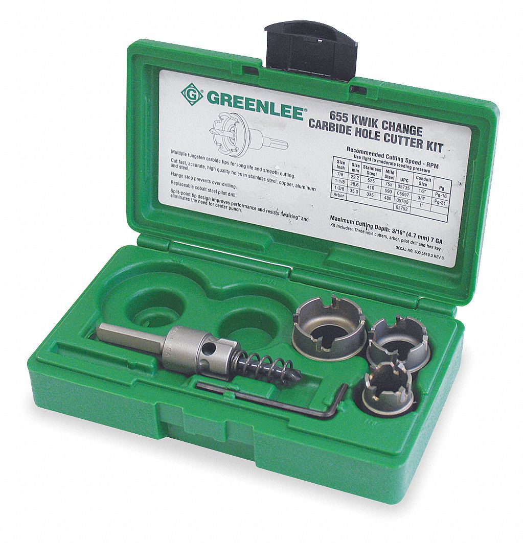 GREENLEE, 4 Pieces, 7/8 in to 1 3/8 in Saw Size Range, Hole Cutter Kit