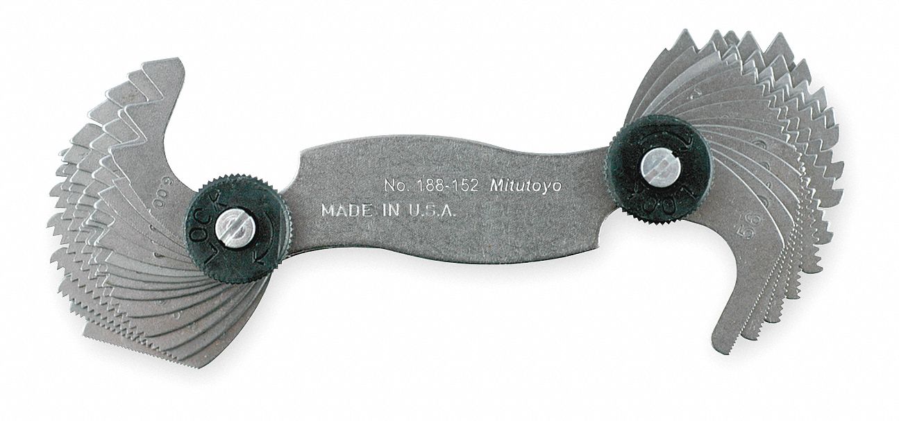 MITUTOYO Thread Pitch Gauge Set Metric, 28 Leaves, 4 to 56 TPI, 0.05