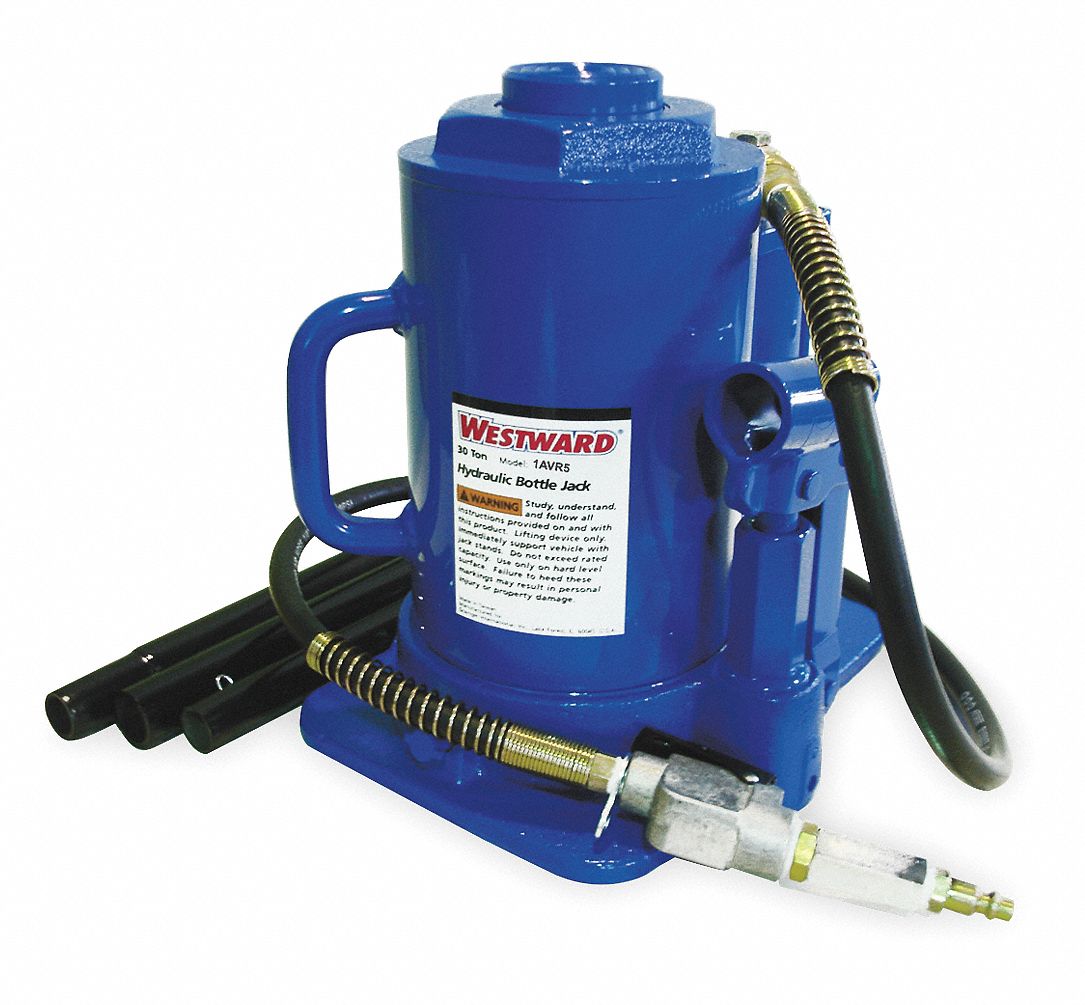 WESTWARD 101/4" x 81/4" Air/Manual Steel Bottle Jack with 30 tons