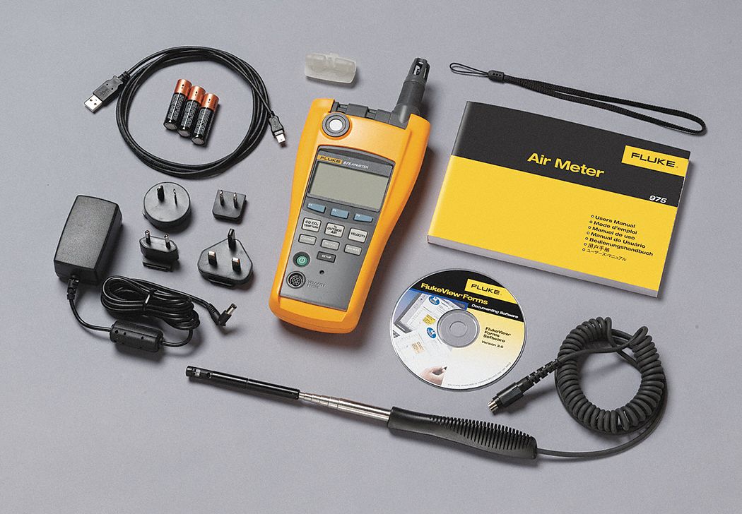 FLUKE, Backlit LCD, CO Range 0 to 500, Indoor Air Quality Analyzer
