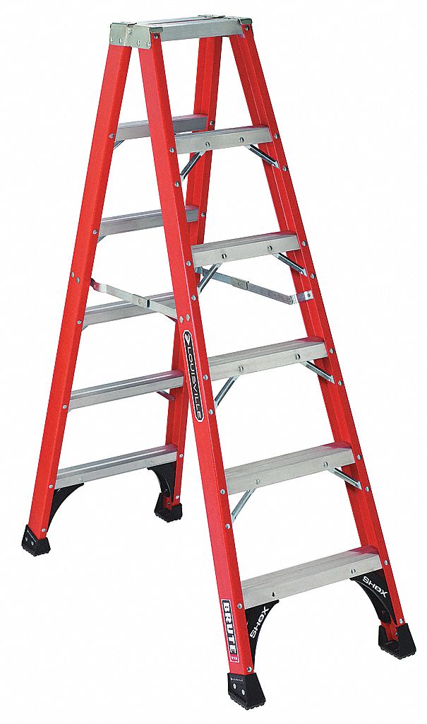 LOUISVILLE, 6 ft Ladder Size, Fiberglass, Twin Stepladder 1CMT7