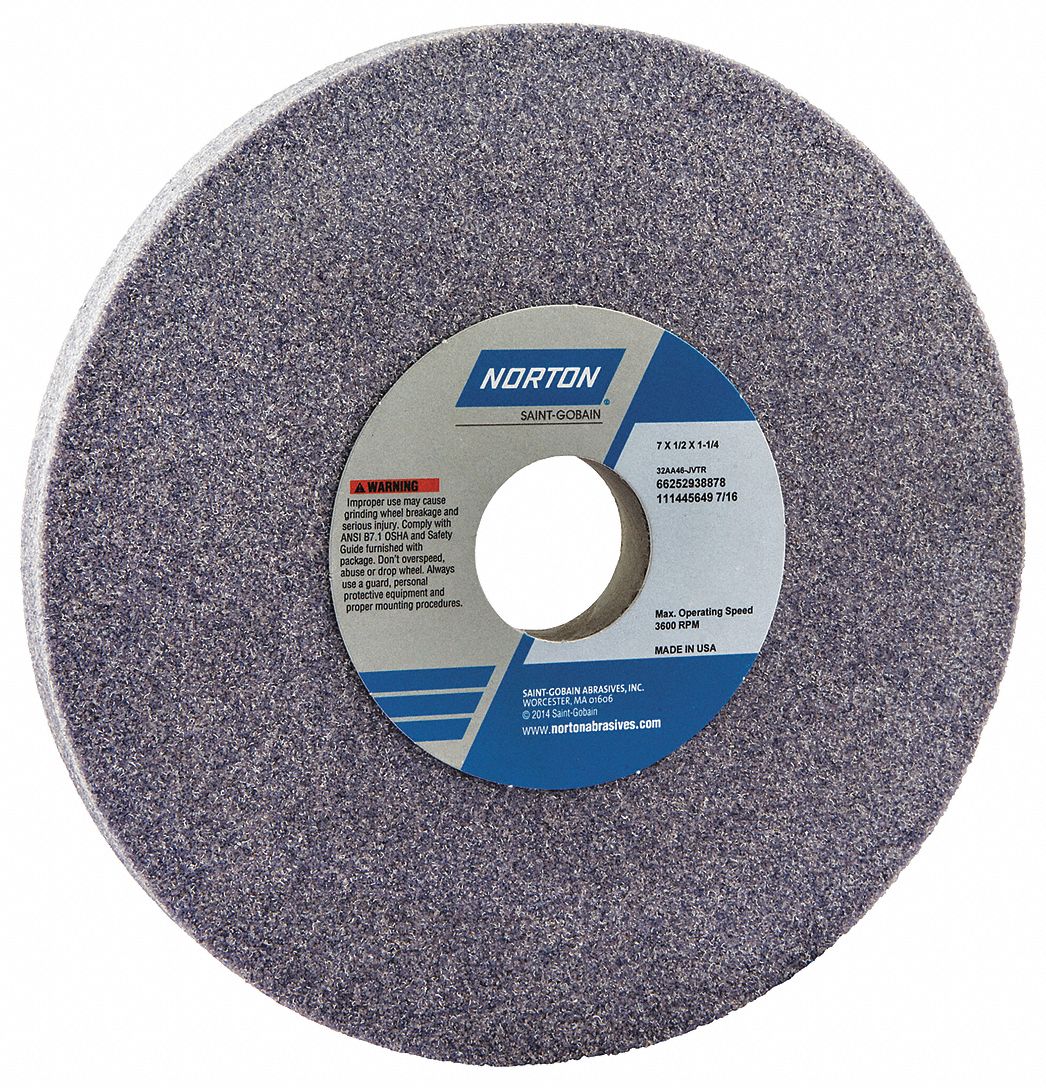 NORTON Type 1 Aluminum Oxide Straight Grinding Wheel, 7 in, 1 1/4 in