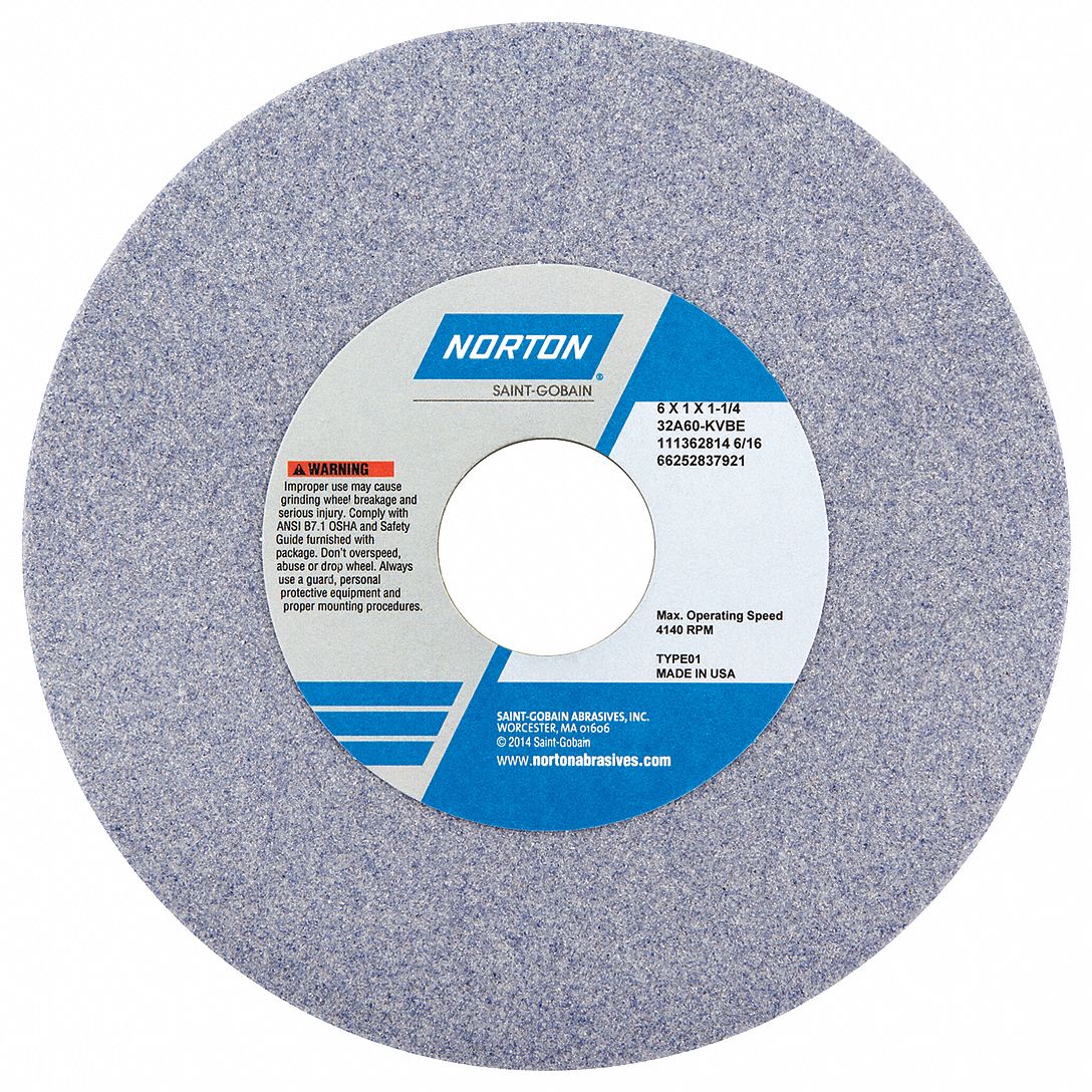 NORTON Straight Grinding Wheel 6 in Abrasive Wheel Dia, 1 1/4 in Arbor