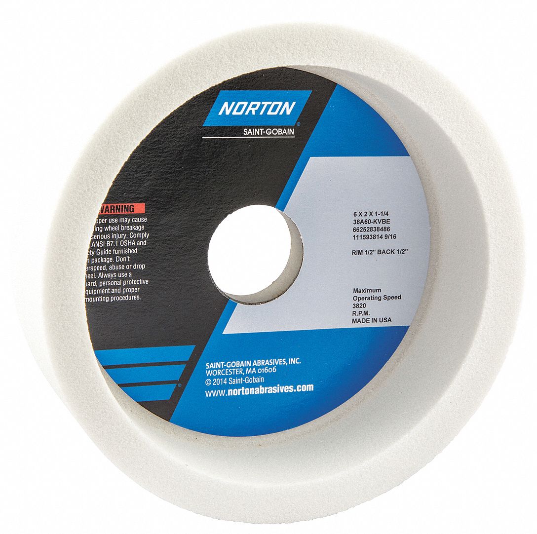 NORTON Type 6 Aluminum Oxide Straight Cup Grinding Wheel, 6 in, 2 in