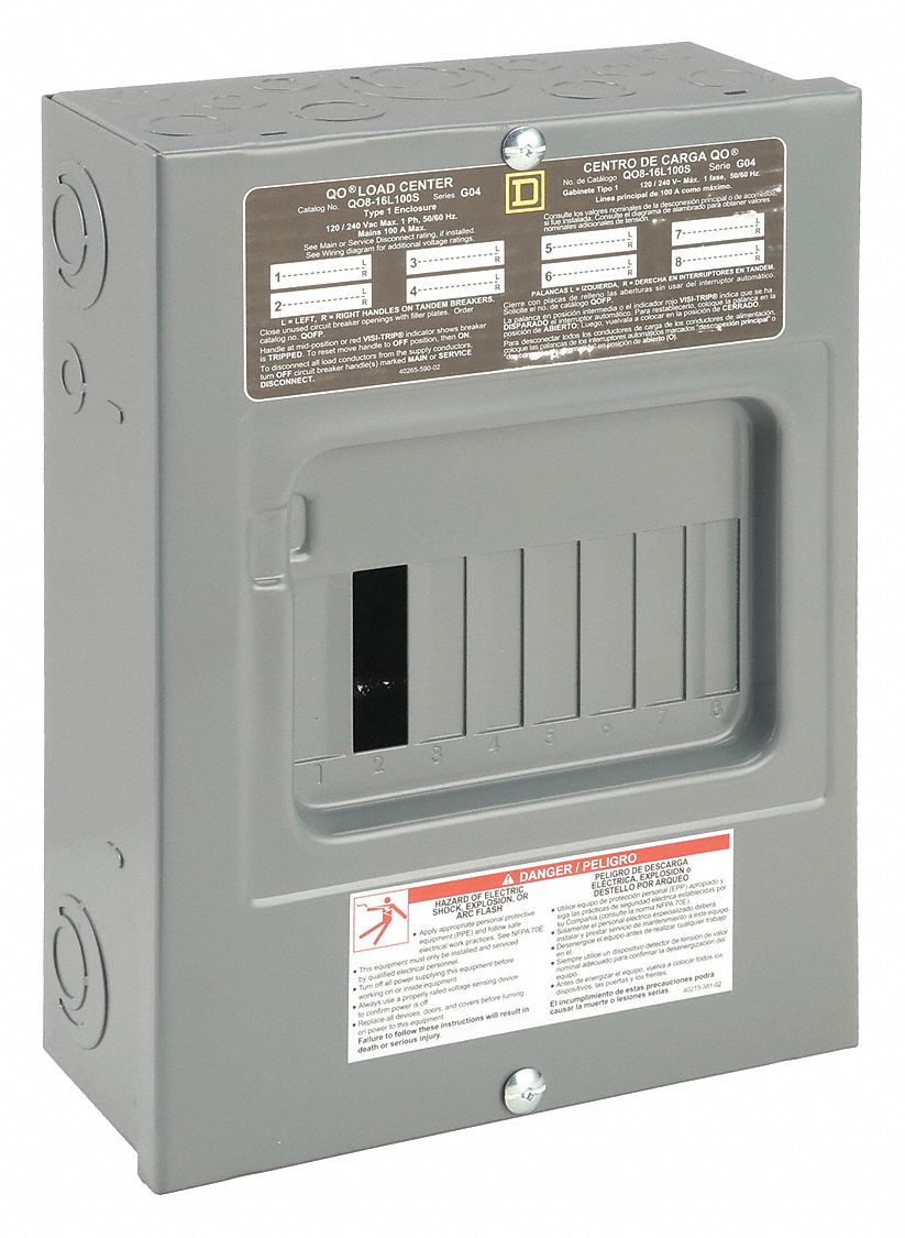 SQUARE D Load Center, Number of Spaces 8, Amps 100 A, Circuit Breaker