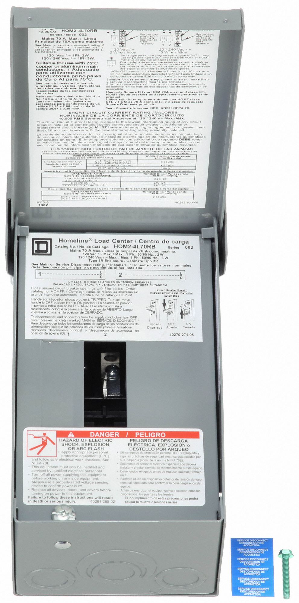 SQUARE D Load Center, Number of Spaces 2, Amps 70 A, Circuit Breaker