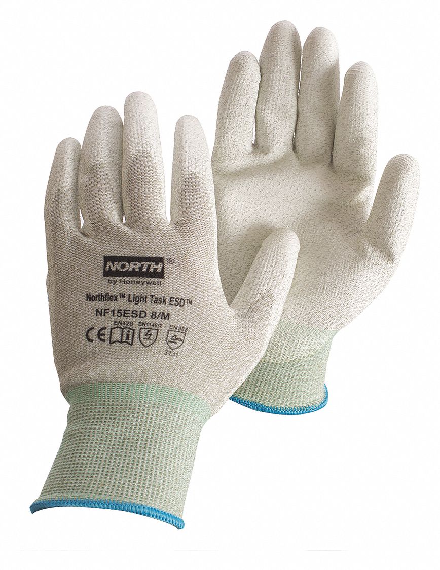HONEYWELL NORTH Antistatic Gloves, Gray, L, PR 1DPF8NF15ESD/9L