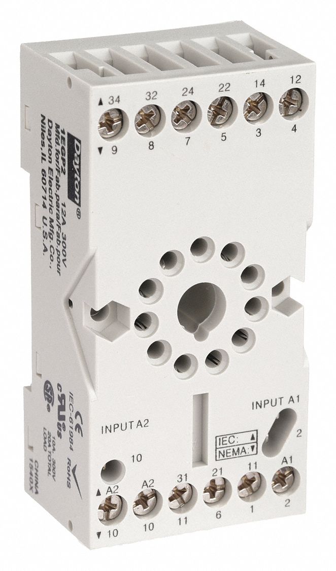 DAYTON, 12 A Rating, DINRail Socket Mounting, Relay Socket 1EGP2