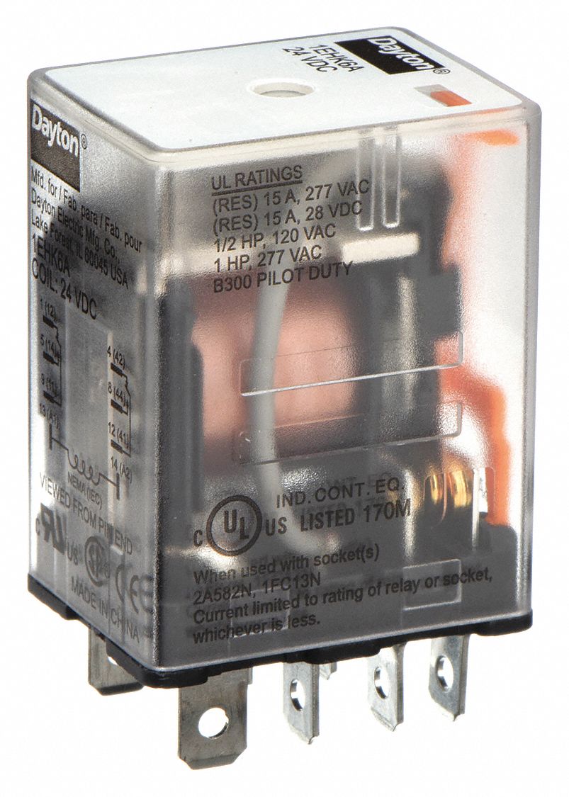 24V DC Coil Volts, 15A @ 277V AC Contact Rating - Relay, 15A @ 28V DC