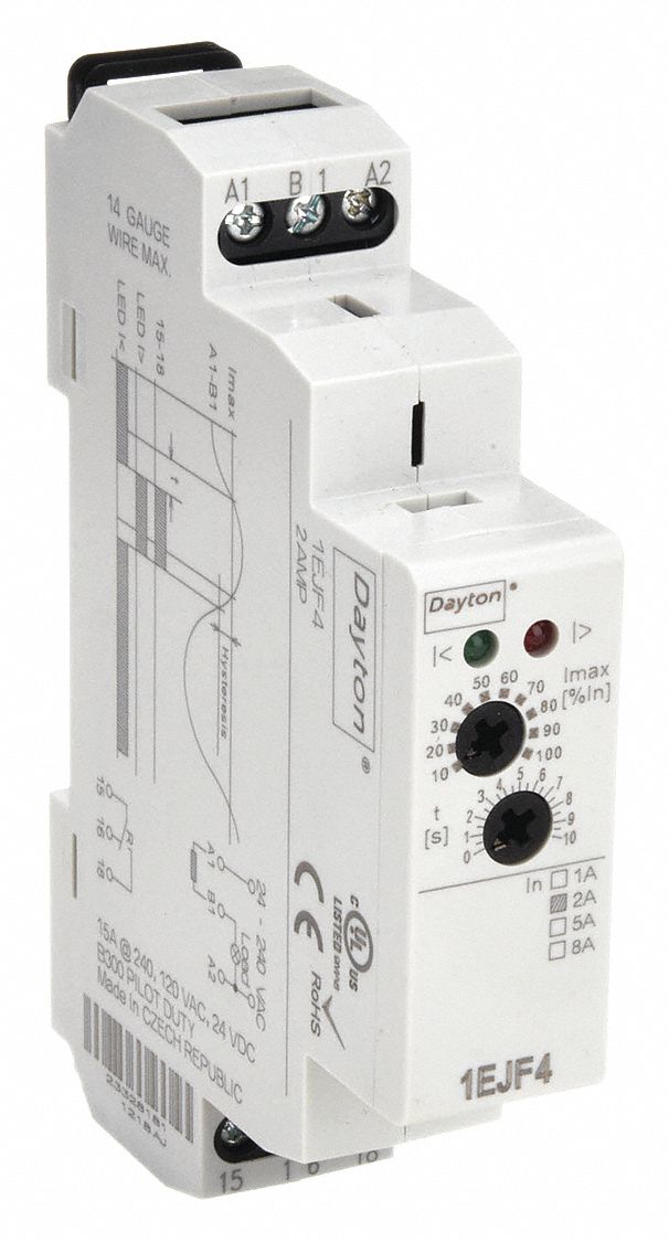 DAYTON, DIN-Rail Mounted, 15 A Current Rating, Adjustable Current