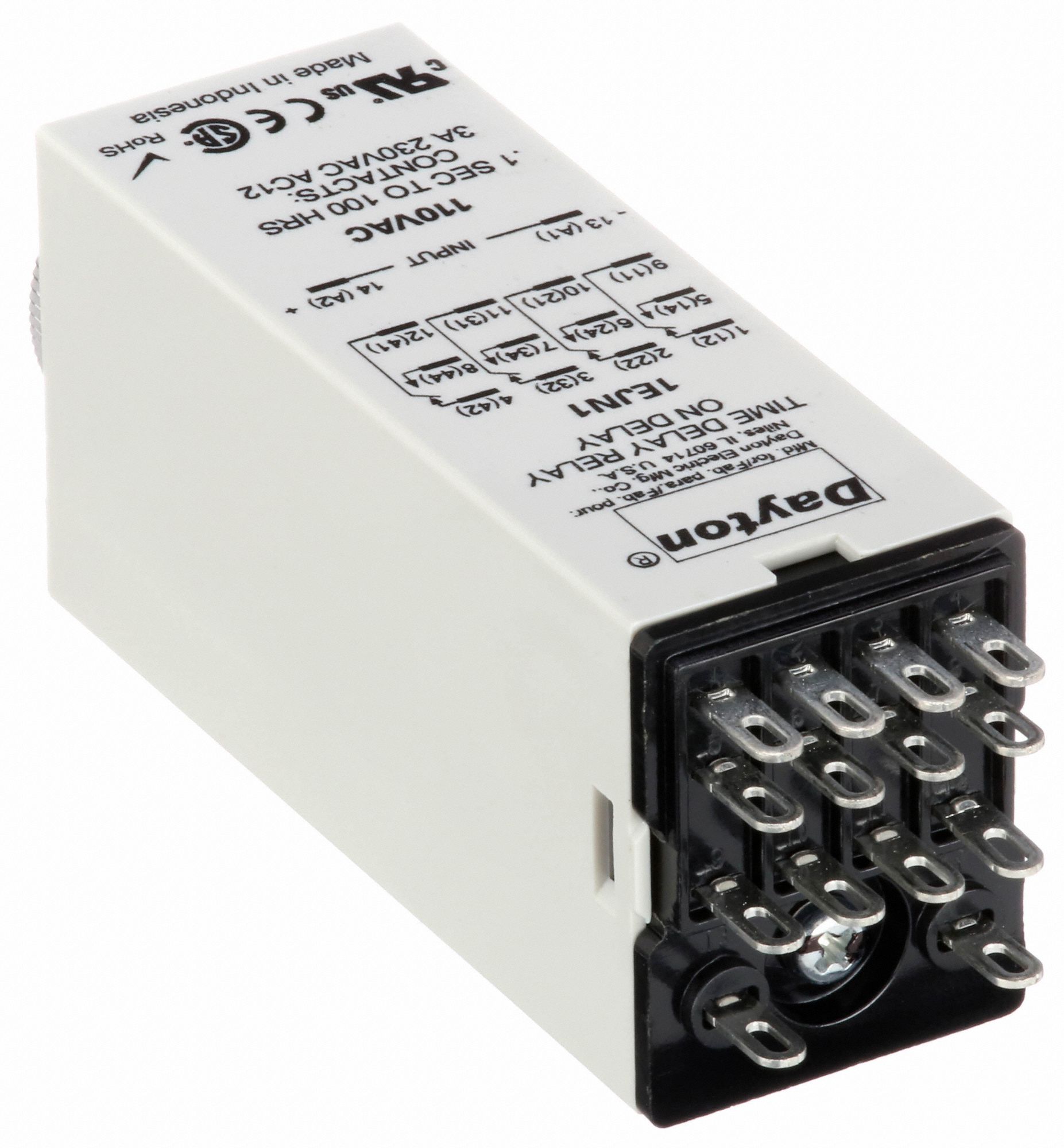 DAYTON Single Function Time Delay Relay: 14 Pins - Relay, Rotary Knob