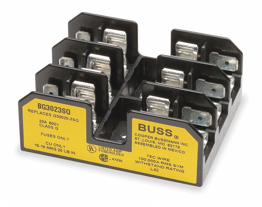 BUSSMANN Fuse Block, Industrial, 20 A, Fuse UL Class G, 600V AC/170V DC