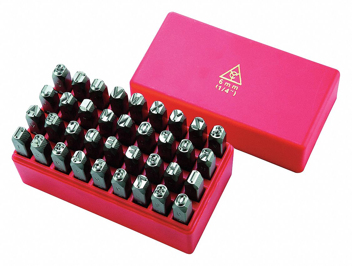 GRAINGER APPROVED Letter and Number Set, 1/4 in, Steel 1F1131F113