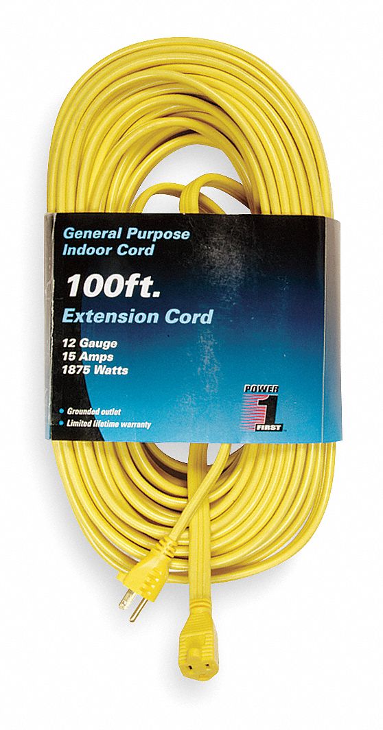 POWER FIRST Extension Cord, Indoor, 15.0 A, 125V AC, Number of Outlets