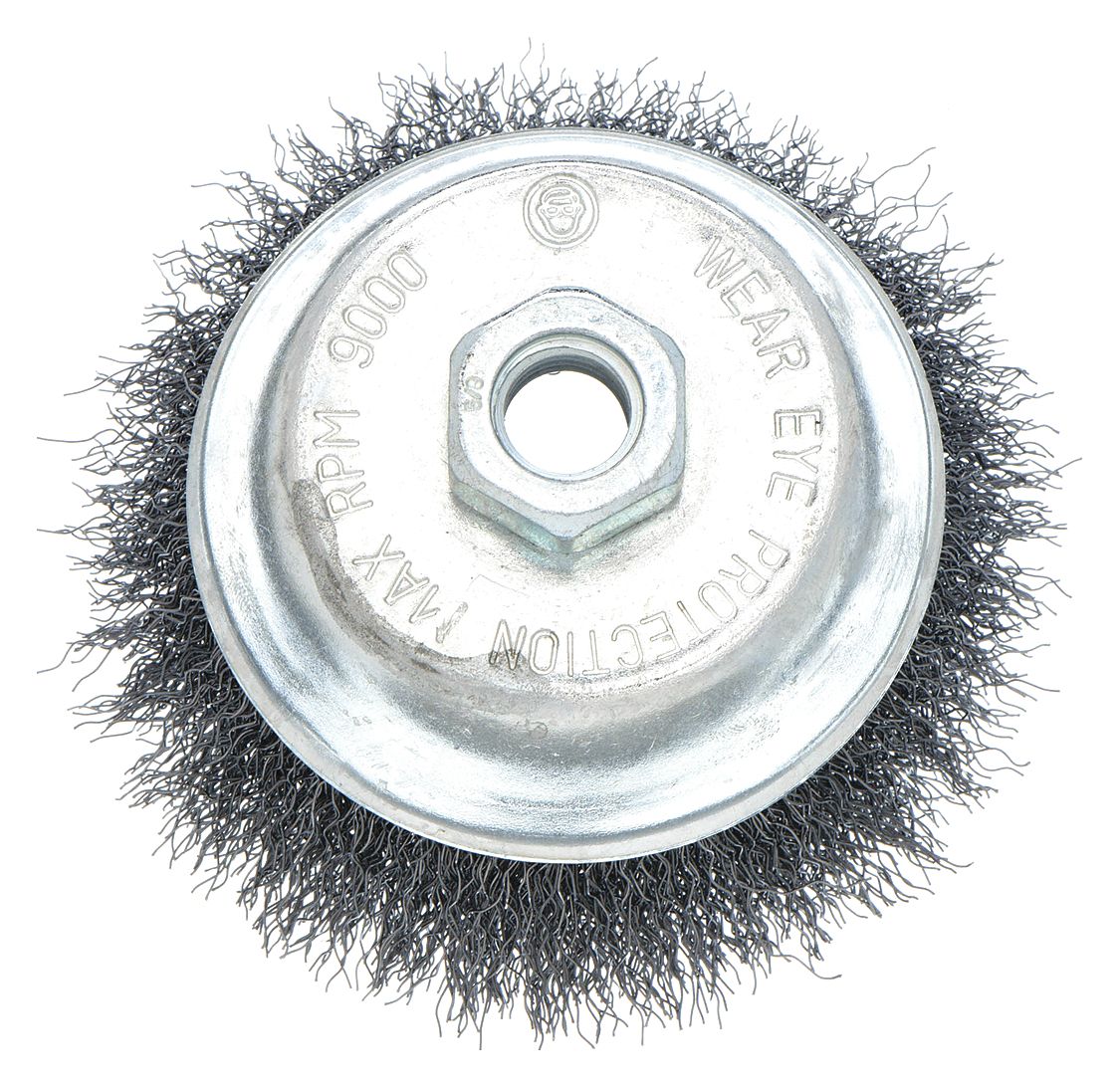 6 in Crimped Wire Cup Brush, Arbor Hole Mounting, 0.014 in Wire Dia. 1