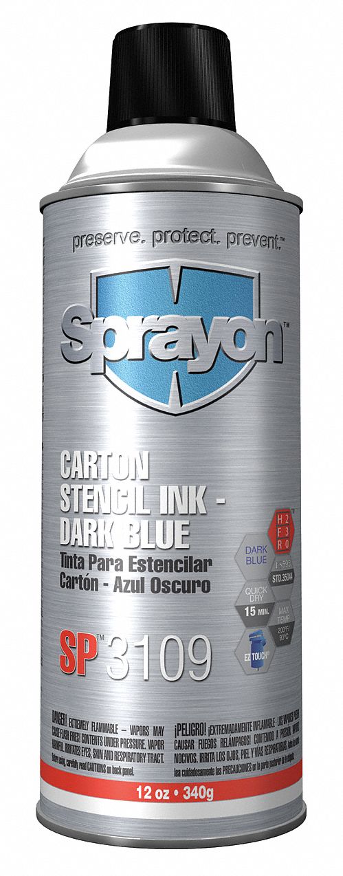 SPRAYON S03109000 Stencil Ink,Aerosol Can,Dark Blue,12 oz. 75577931095