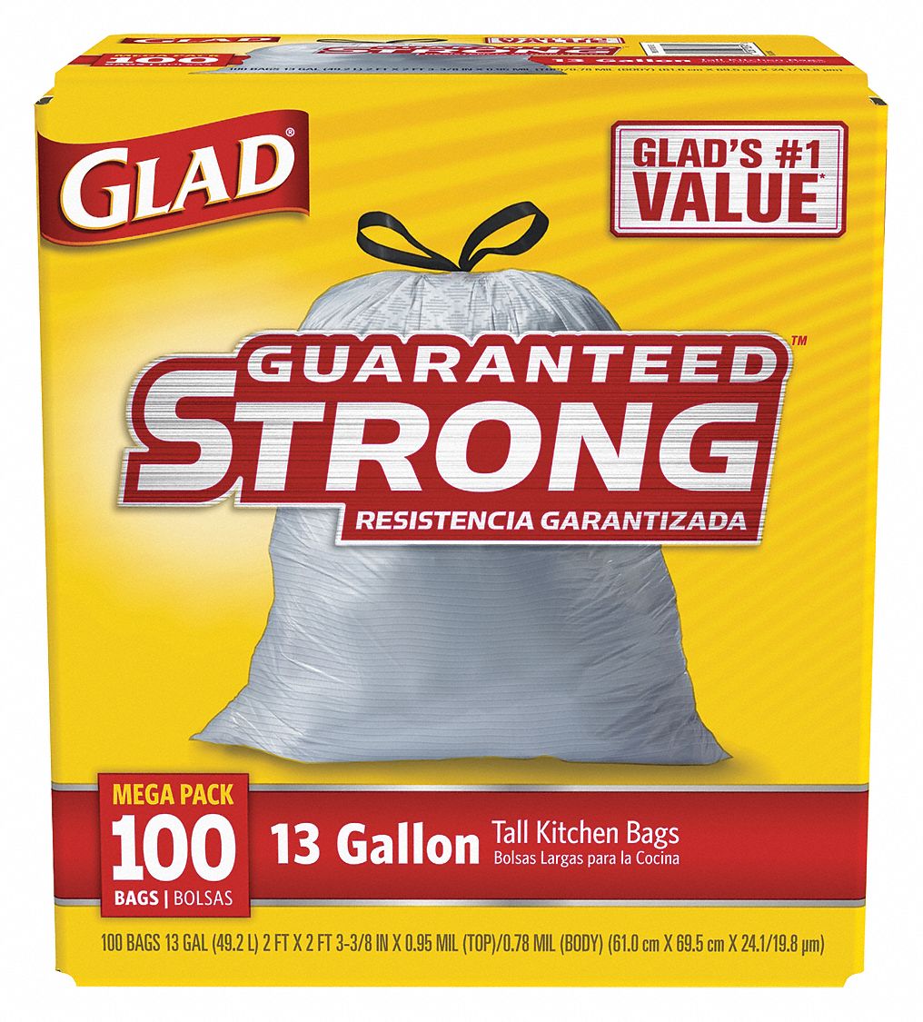 GLAD Trash Bag, 13 gal., LLDPE, Coreless Roll, White, PK 100 1JZL3