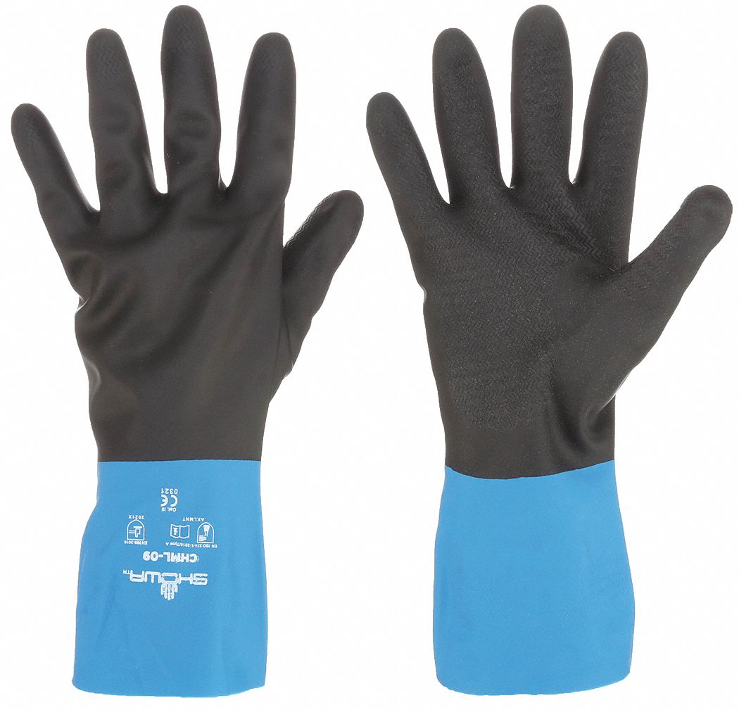 SHOWA Natural Rubber Latex / Neoprene Chemical Resistant Gloves, 9, 12