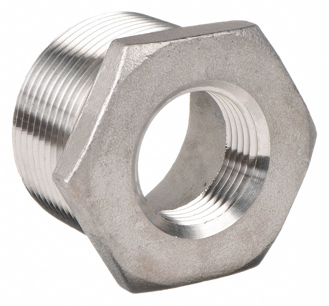 304 Stainless Steel, 1 in x 3/4 in Fitting Pipe Size, Hex Bushing