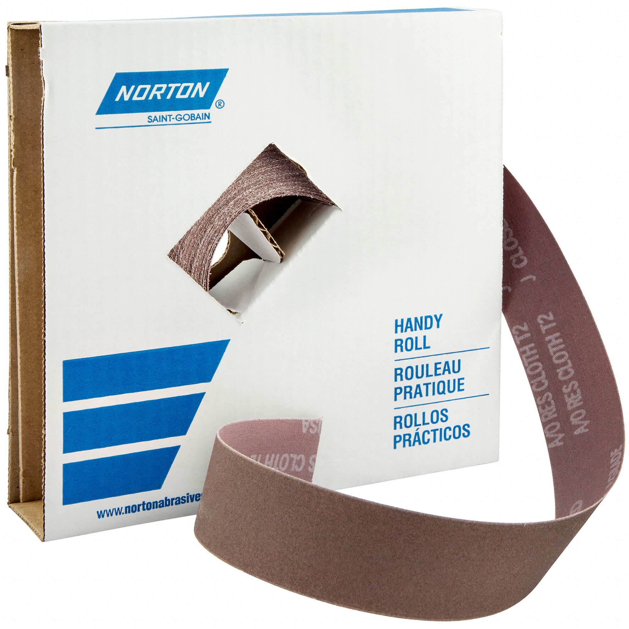 NORTON Abrasive Roll Fine, Aluminum Oxide, 120, 150 ft Lg, 1 1/2 in Wd