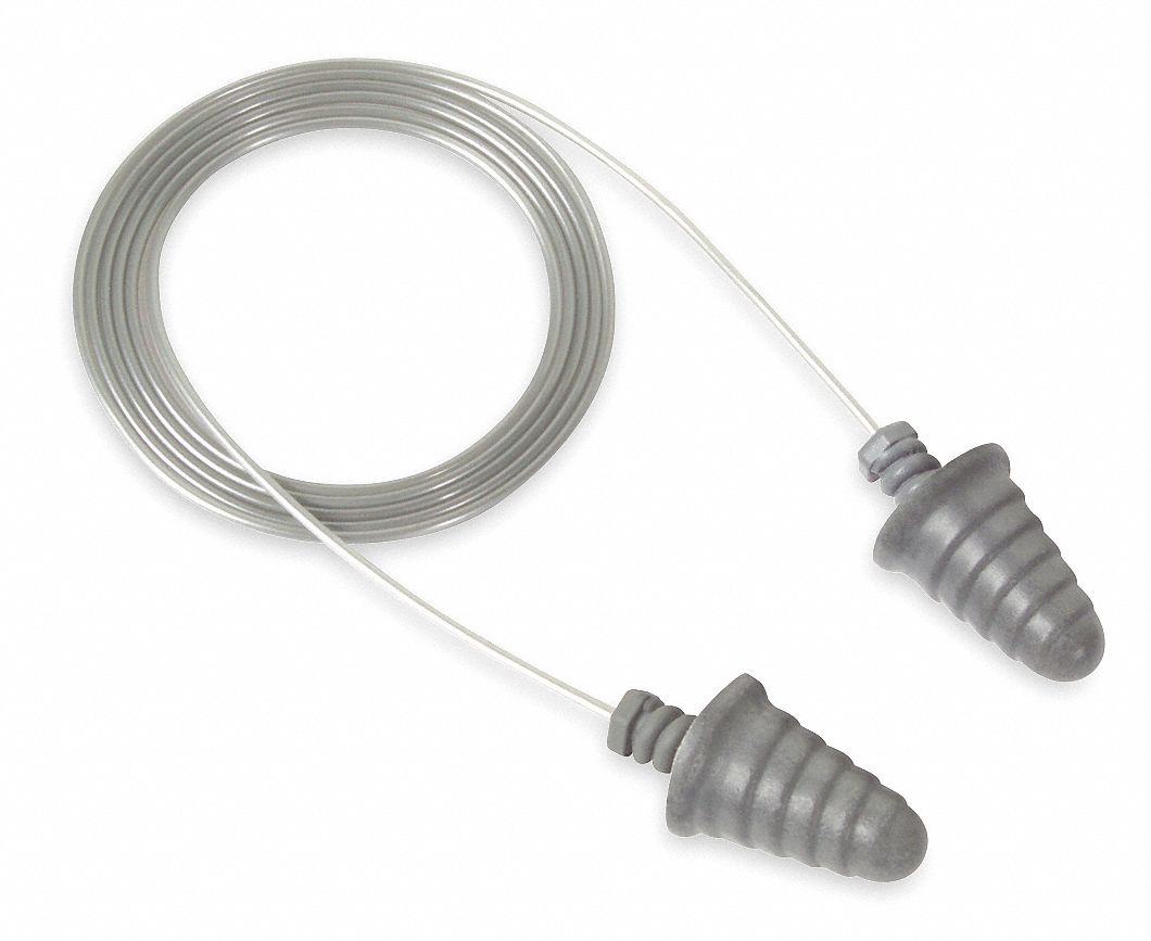 3M Cone Ear Plugs, 32 dB Noise Reduction Rating NRR, Corded, M, Silver