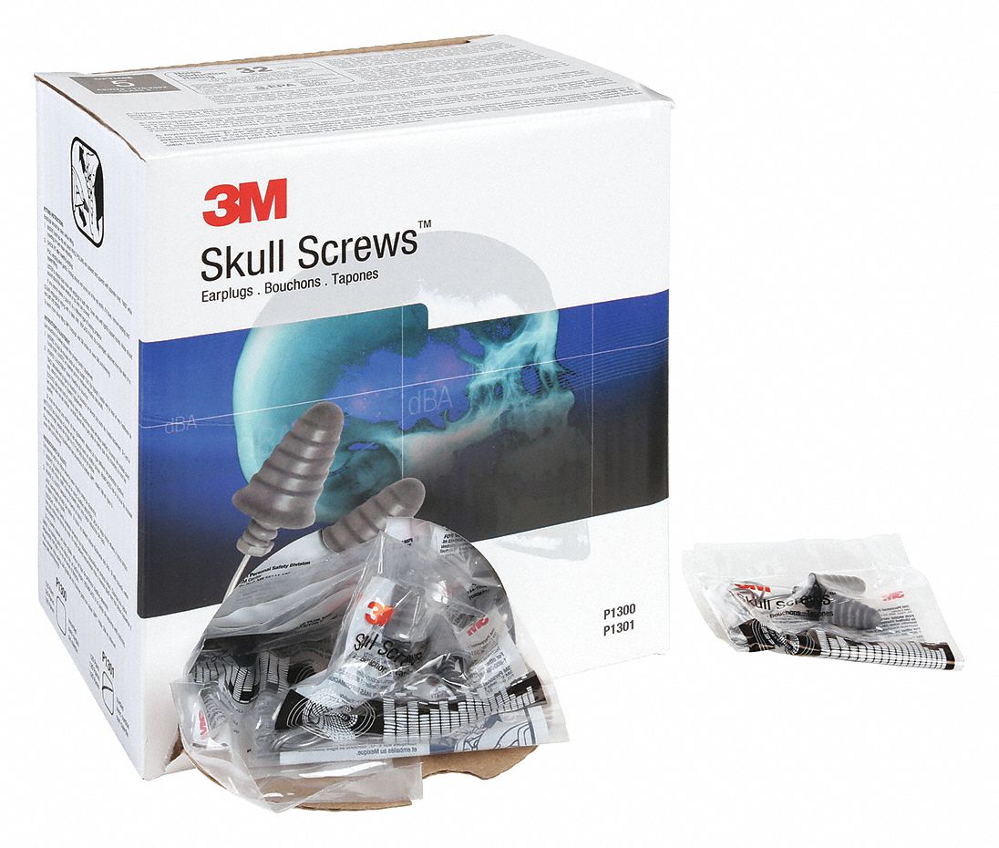 3M Ear Plugs Cone, 32 dB NRR, Gen Purpose, Corded, Reusable, PushIn, M Earplug Size, Gray, 120