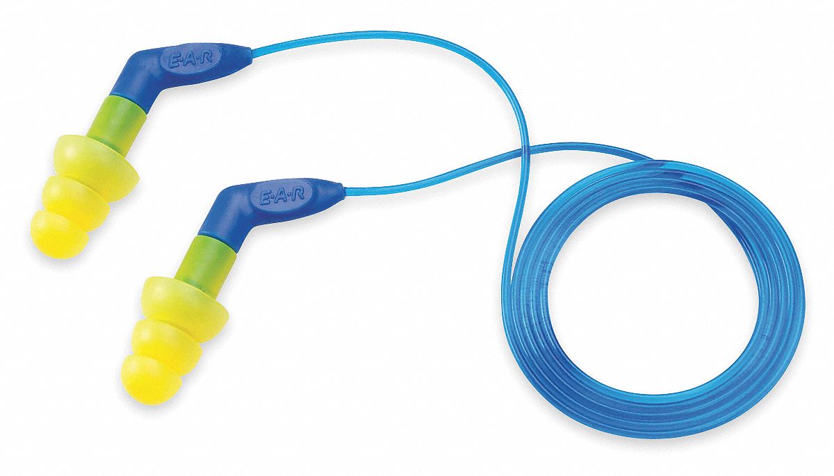 3M Flanged Ear Plugs, 27 dB Noise Reduction Rating NRR, Corded, M