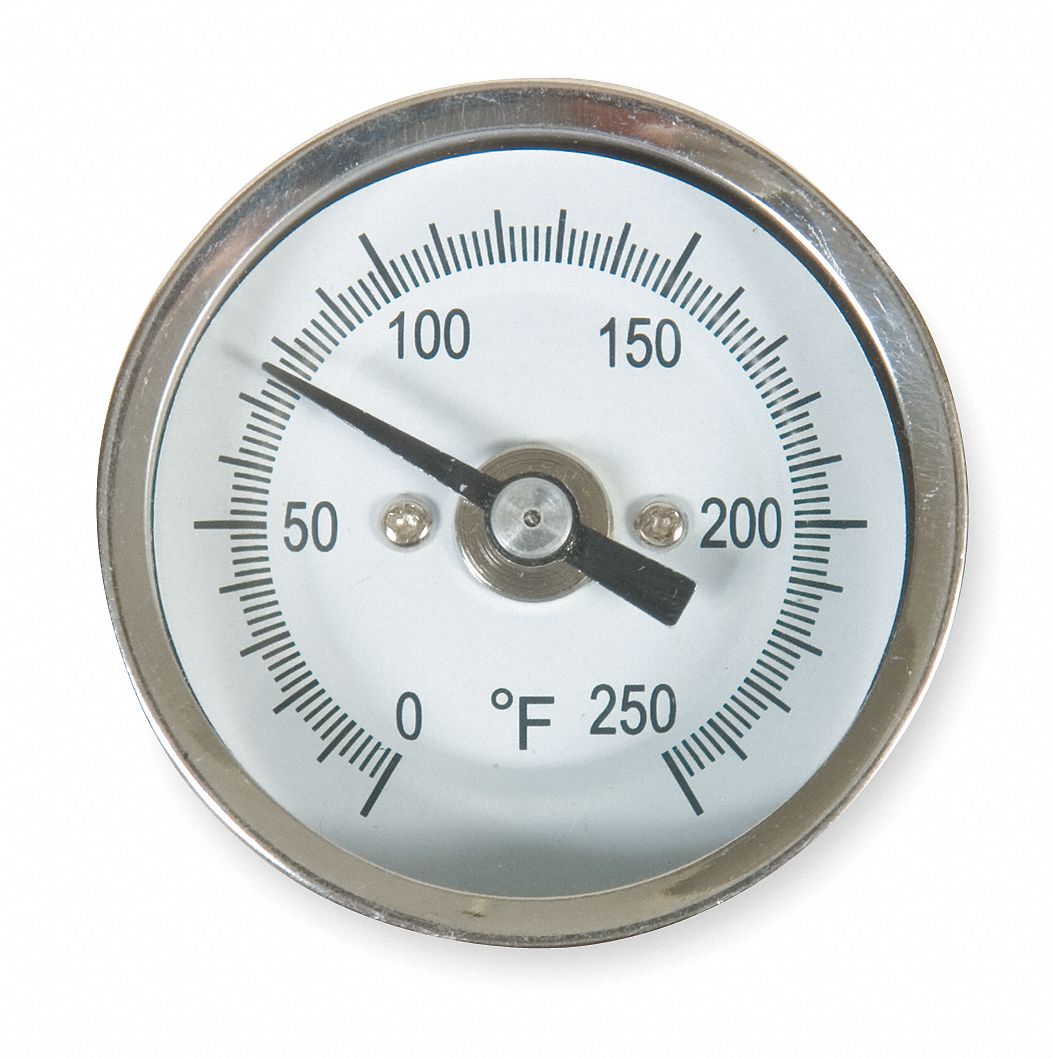 GRAINGER APPROVED Dial Thermometer, 0° to 250°F, Stem Length 2.5 in, 2