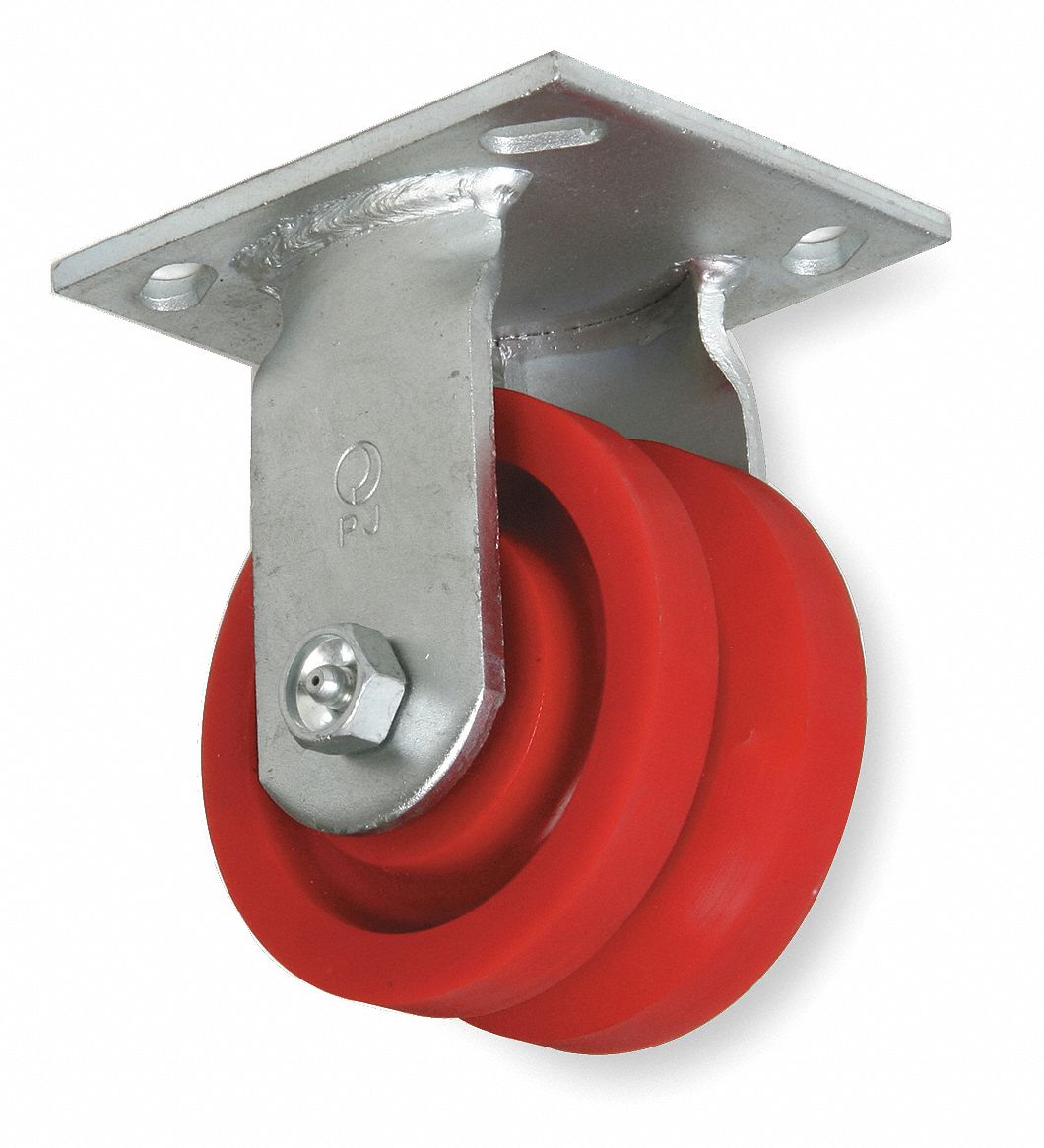 GRAINGER APPROVED VGroove TrackWheel Plate Caster, Rigid, 350 lb, 4