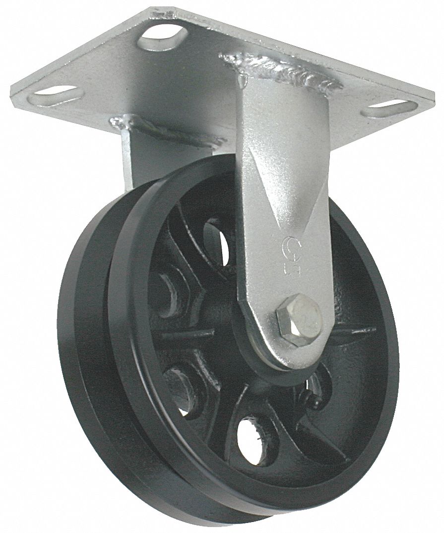GRAINGER APPROVED VGroove TrackWheel Plate Caster, Rigid, 800 lb, 4