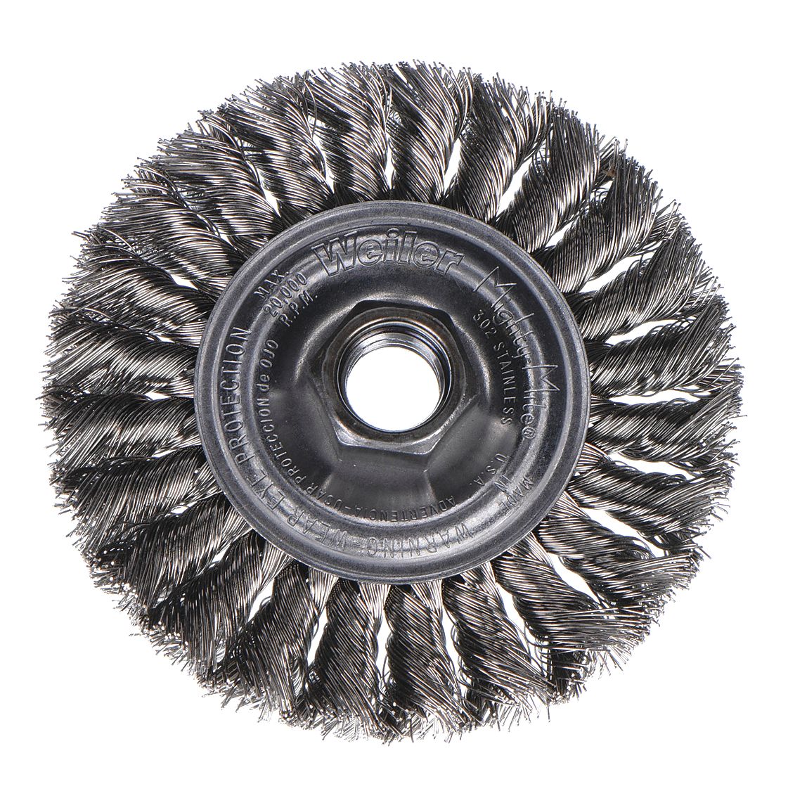 WEILER, Twisted Stainless Steel, 4 in Dia x 1/2 in Wd, Wire Wheel Brush