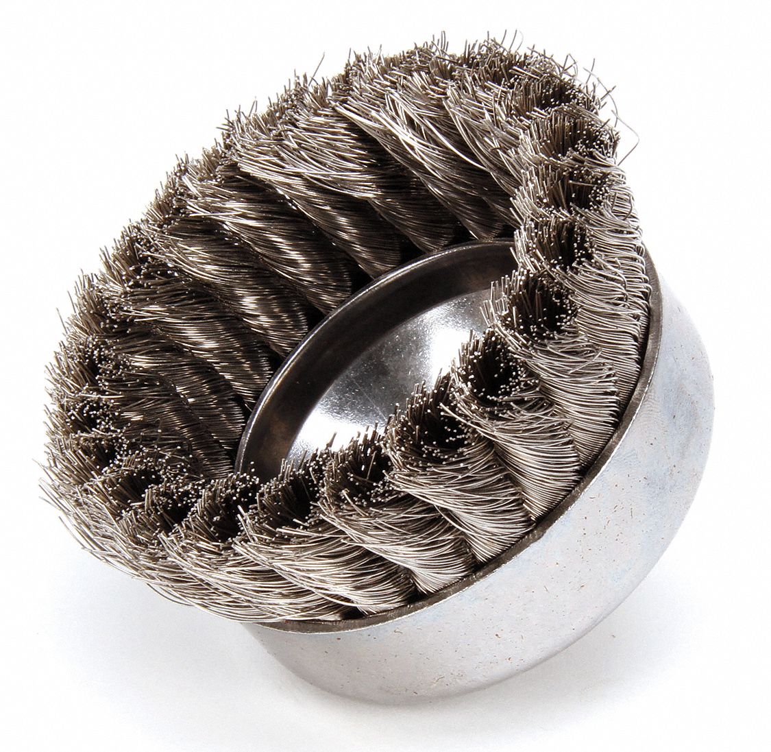 WEILER 4 in Knotted Wire Cup Brush, Arbor Hole Mounting, 0.014 in Wire
