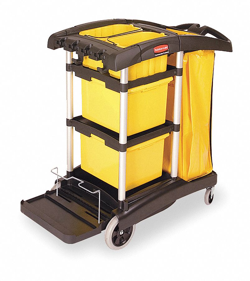 RUBBERMAID Black Microfiber Janitor Cart, 481/4"L x 22"W x 44"H