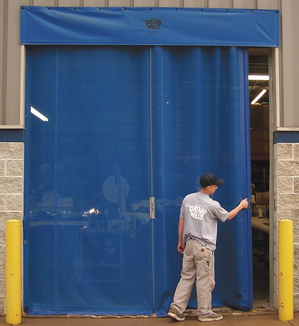 GRAINGER APPROVED Royal Blue Manual Slide Under Header Mount Curtain