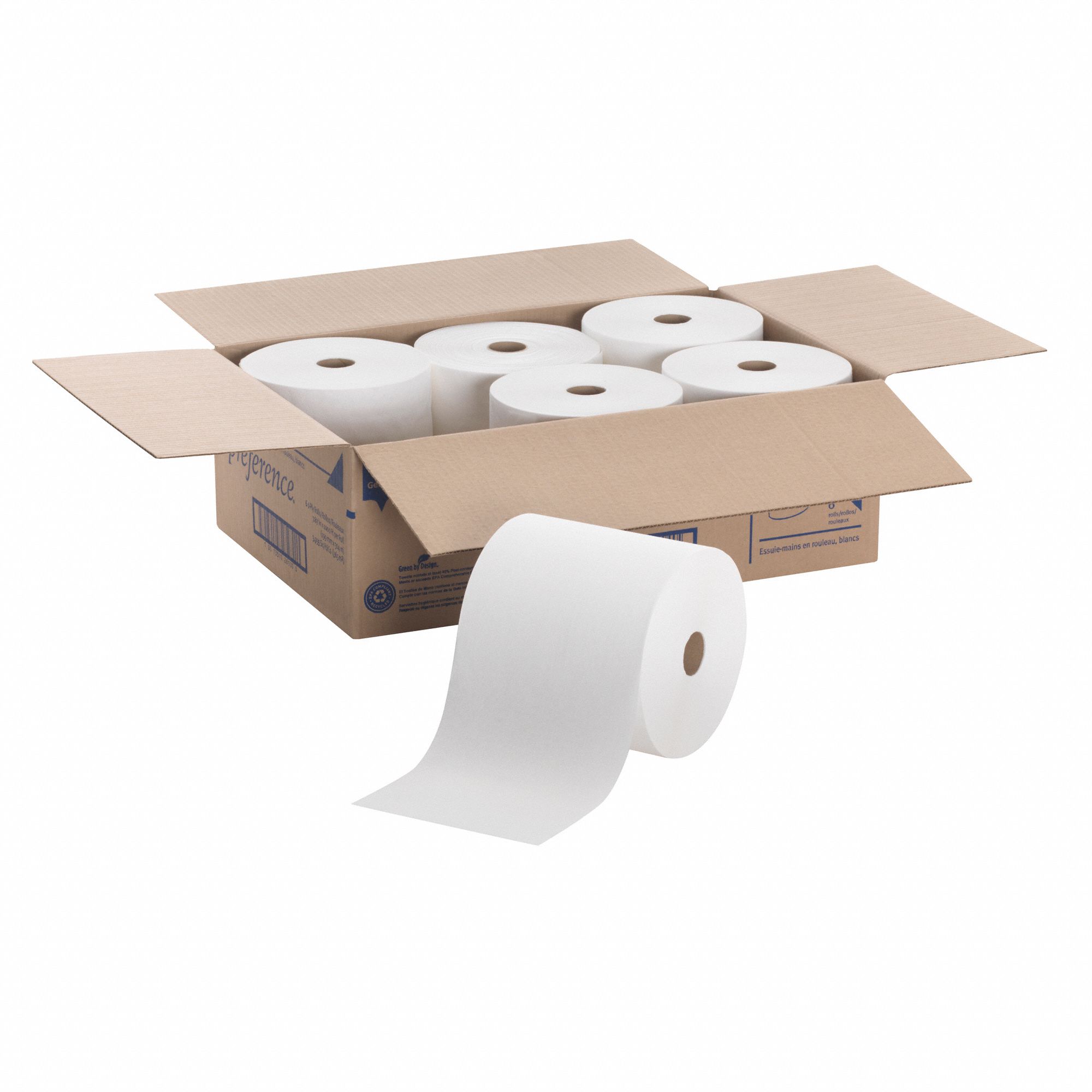 Paper Towel Roll White, 7 7/8 in Roll Wd, 1,000 ft